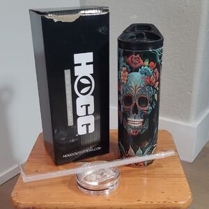 NIB HOGG Skull Floral Tumbler w/Lid & Straw 20 oz Day of The Dead Cold Drink Cup